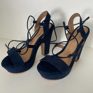 DORELI Dark Blue / Navy Fun Strappy Platform Heels - Very Comfy! - Sz 9